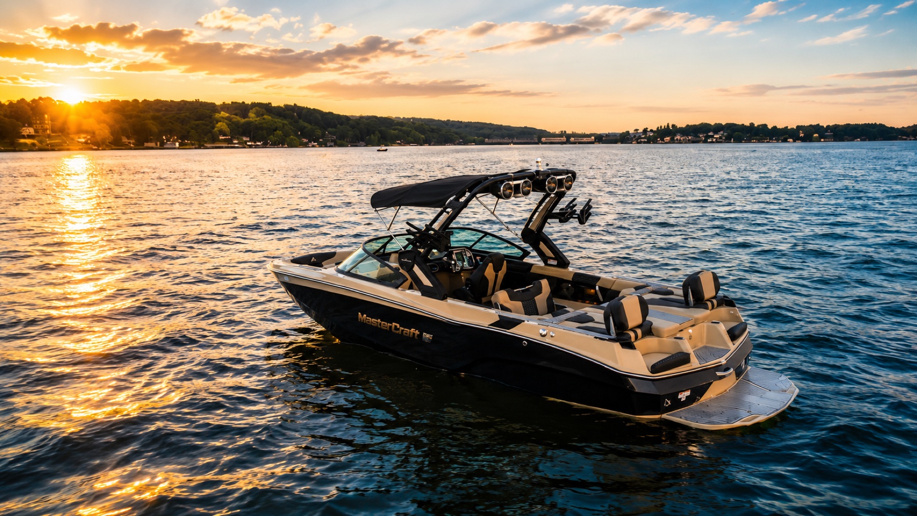 Wake Club MasterCraft at sunset on Lake Hopatcong