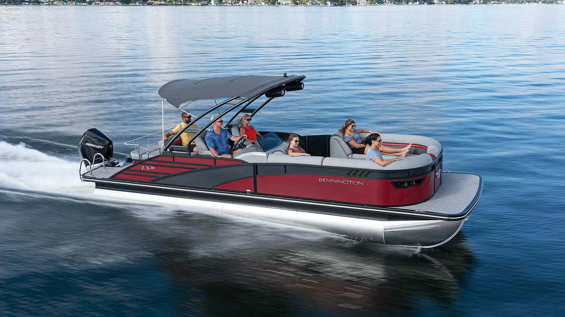 Pontoon Sport Tritoon de Wake Club al atardecer en Lake Hopatcong